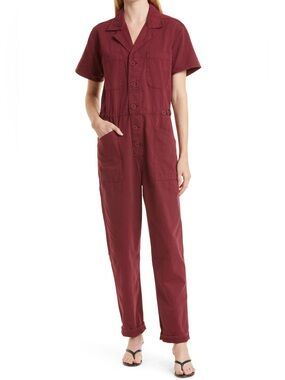 Pistola Grover Cotton Jumpsuit in Burgundy Red Size XS
